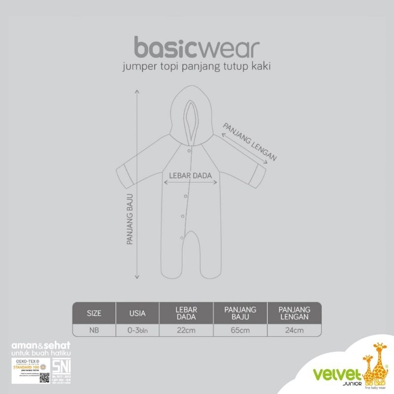 VELVET JUNIOR - LIBBY - SLEEPSUIT TOPI TUTUP KAKI - BAJU KODOK TOPI TUTUP KAKI ANAK - SLEEPSUIT BAYI - BAJU TIDUR ANAK