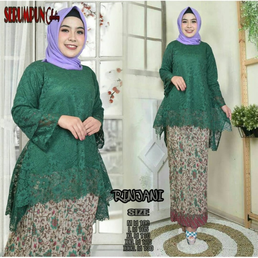 Setelan Kebaya Rinjani Brukat Jumbo M L XL XXL XXXL Hijau Botol