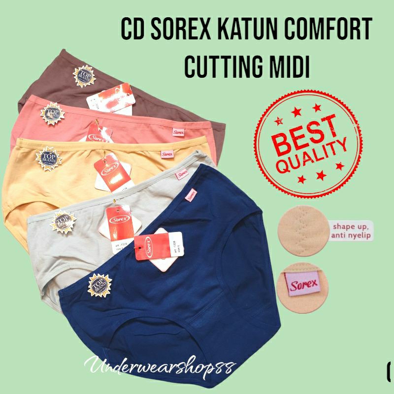 (GROSIR/3pcs)Celana Dalam Wanita Katun Import/Cd Sorex Katun Comfort Cutting Midi/Celana Dalam Katun Lembut Premium/Size M - QL/Celana Dalam Midi