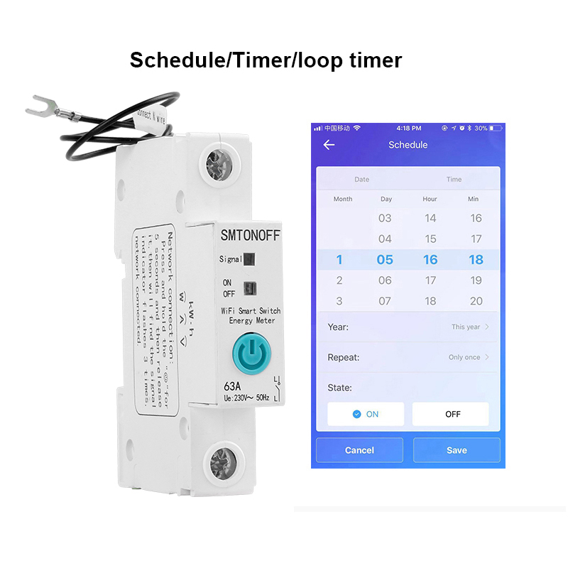 Din Rail 1P Smart kWh Monitor WiFi Timer Virtual Assistant 63A - ZJSB9-80Z - White