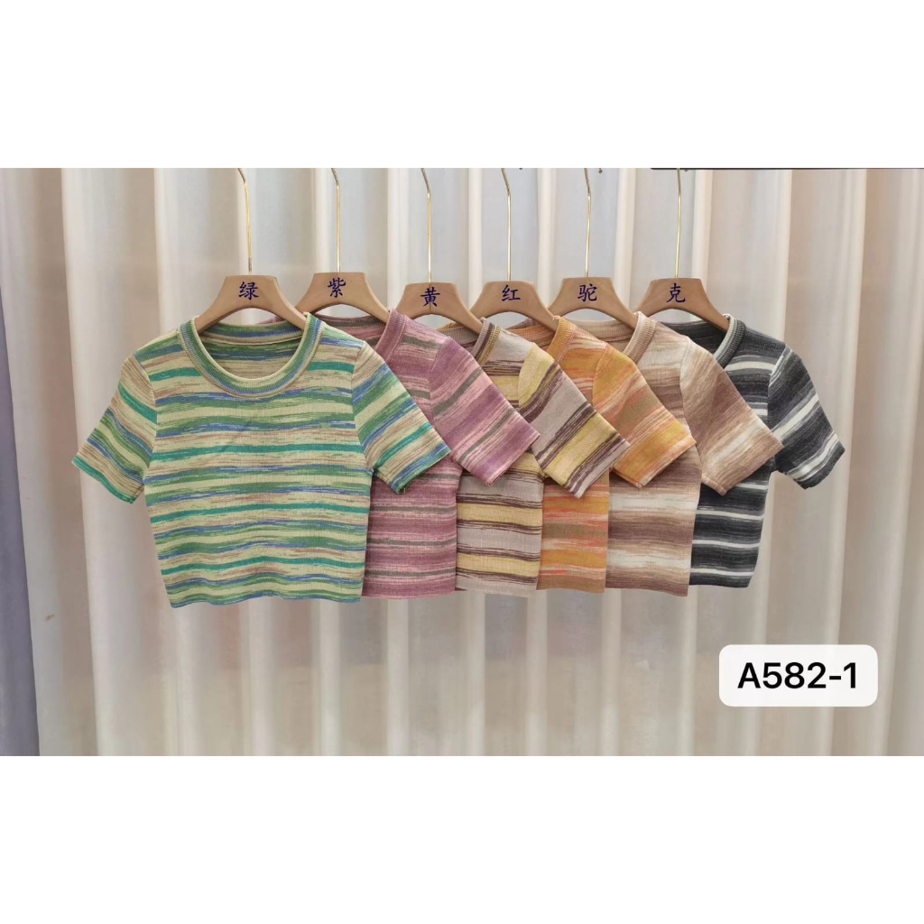 Nayla T-shirt Knit Import Crop Gradasi - Atasan Kaos Rajut Wanita Import TM (A582-1)