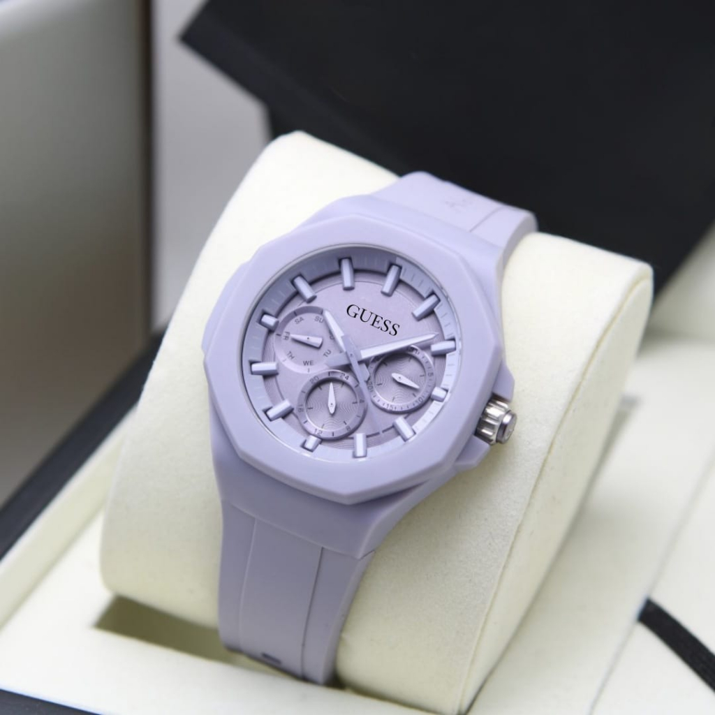 BEST SELLER JAM TANGAN WANITA GUESS TALI RUBBER CHRONO HIASAN TL 580 FREE BOX &amp; BATERAI