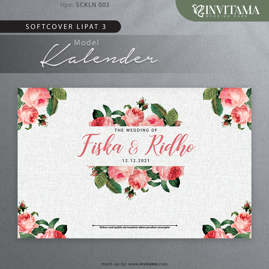 Undangan Pernikahan Kalender Softcover Lipat 3 Aesthetic Unik Terupdate Kekinian - SCKLN 003