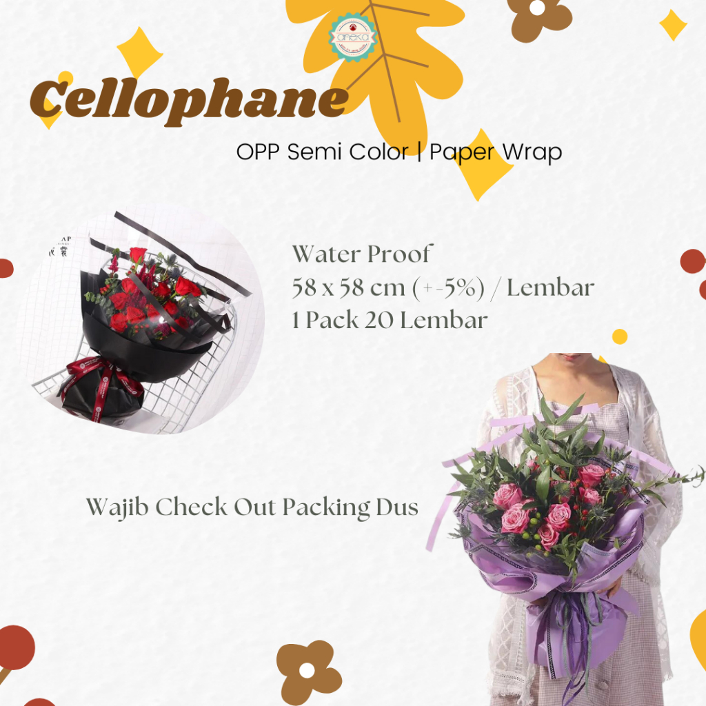 AnekaBenang - [ Lembaran ] Kertas Cellophane Buket Bunga [ OPP Semi Color ] Flower Wrapping Paper Celophane