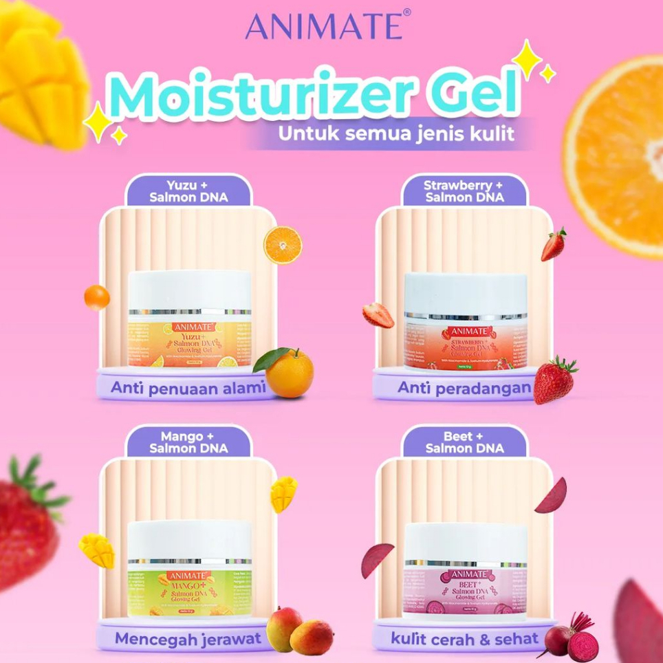 Animate Glowing Gel Beet + Salmon DNA Pelembab Wajah Moisturizer Animate Yuzu + Salmon DNA Glow Gel Mencerahkan Wajah Animate Skincare