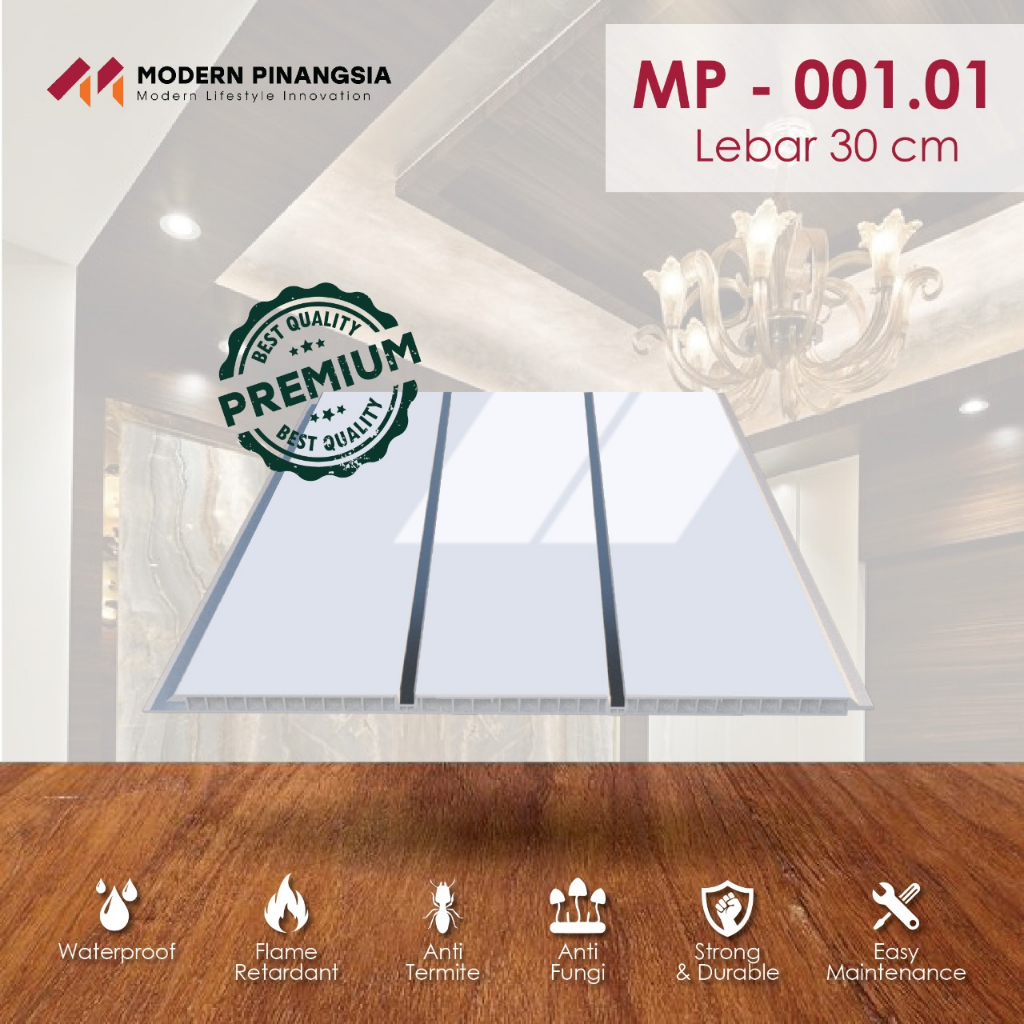 Plafon PVC Tipe MP.308.001-01/ Modern Plafon / Putih Nat Silver