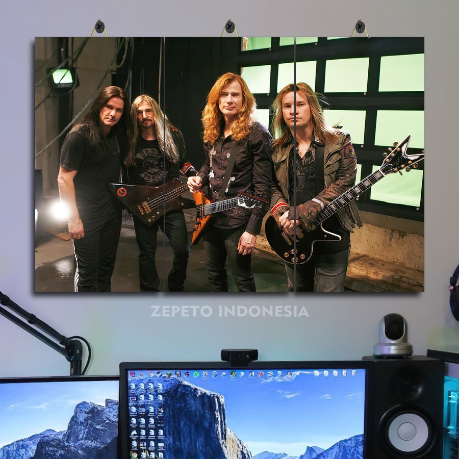 PAJANGAN KAMAR GAMING MEGADETH BAND METAL 45X30 MULTI PANEL | POSTER KAYU GAMING GITARIS BAND MEGADE