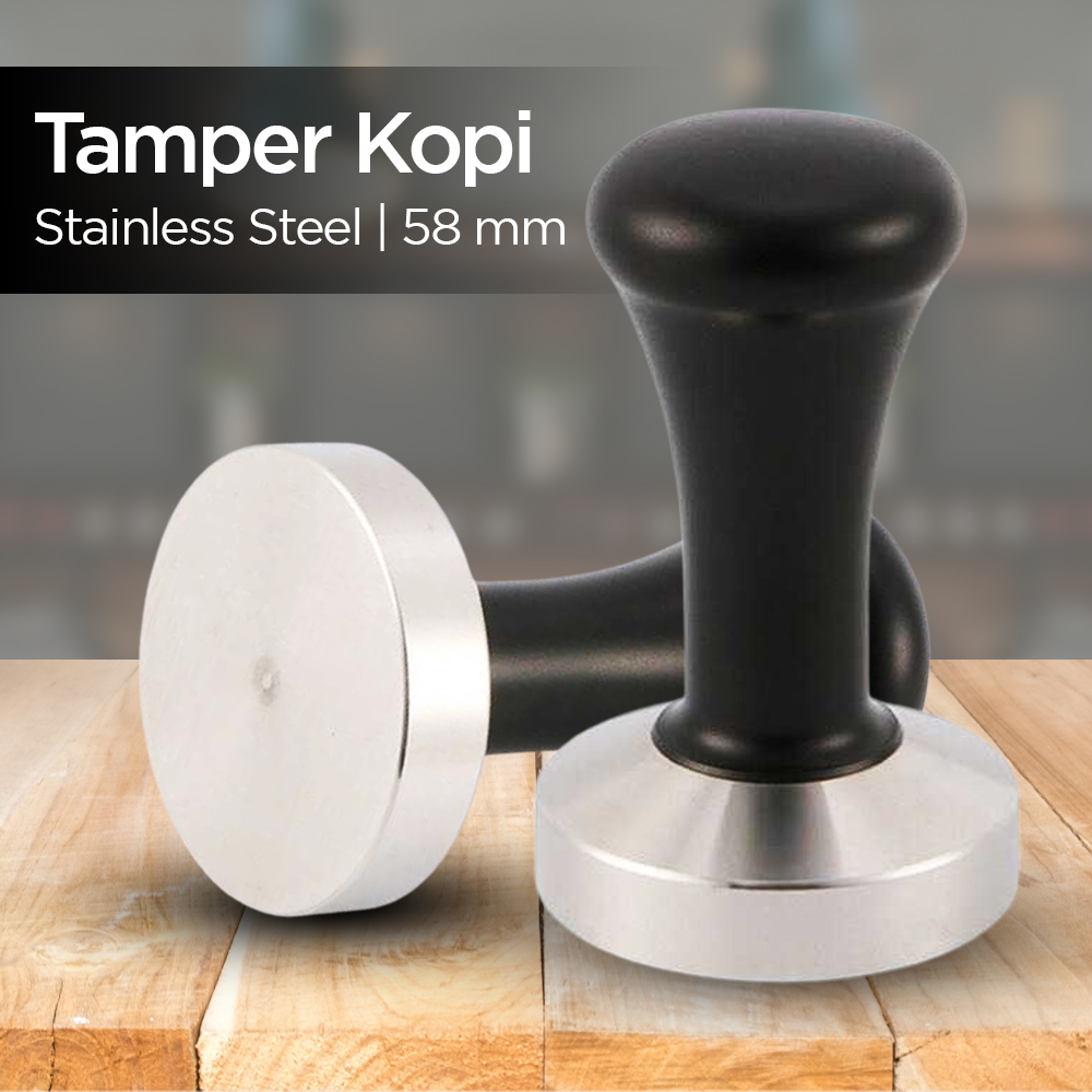TAMPER KOPI ESPRESSO FLAT STAINLESS STEEL BLACK 58 MM