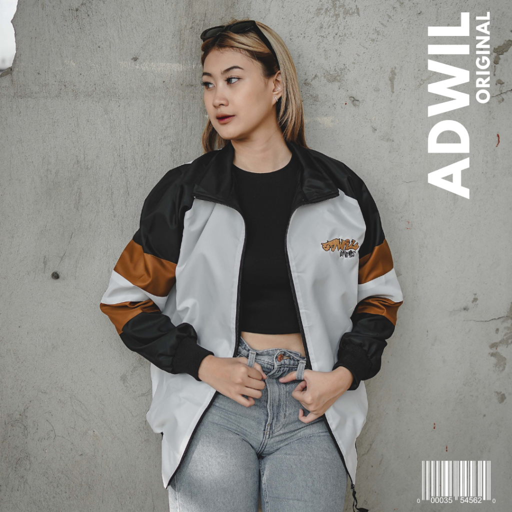 Jaket Retro Putih Strip Jacket Sport Pria Wanita Original ADWIL