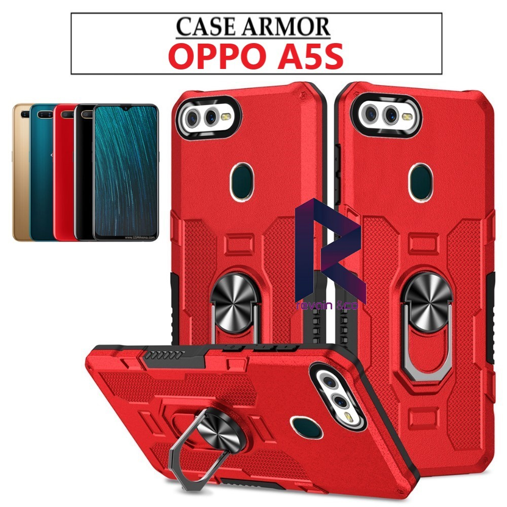 Case Armor OPPO A5S Iring Cincin Magnetic Kesing Hp Protect kamera Premium Hard Case Standing Robot Pelindung Kamera