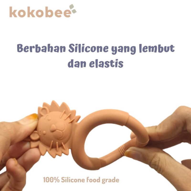 KOKOBEE Premium Silicone Baby - LION teether (3m+) / bpa free / food grade / mudah digenggam / penghilang gusi gatal bayi / gigitan anak lucu / toothbrush / teether lucu karakter / grosir / motorik / perkembangan otak bayi / lentur / lembut / aman