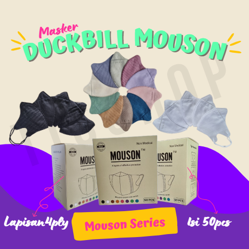 MASKER DUCKBILL  4 PLY GARIS (50 PCS) TEBAL EMBOSE MOUSON READY HITAM DAN PUTIH/EZIO 4 PLY