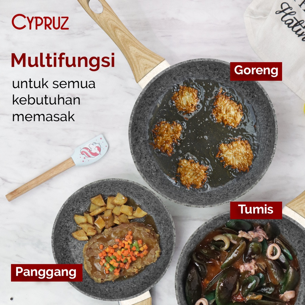 Cypruz White Granite Fry Pan / Wajan Tebal Anti Lengket Frypan white marble White Granite White ceramic keramik penggorrengan