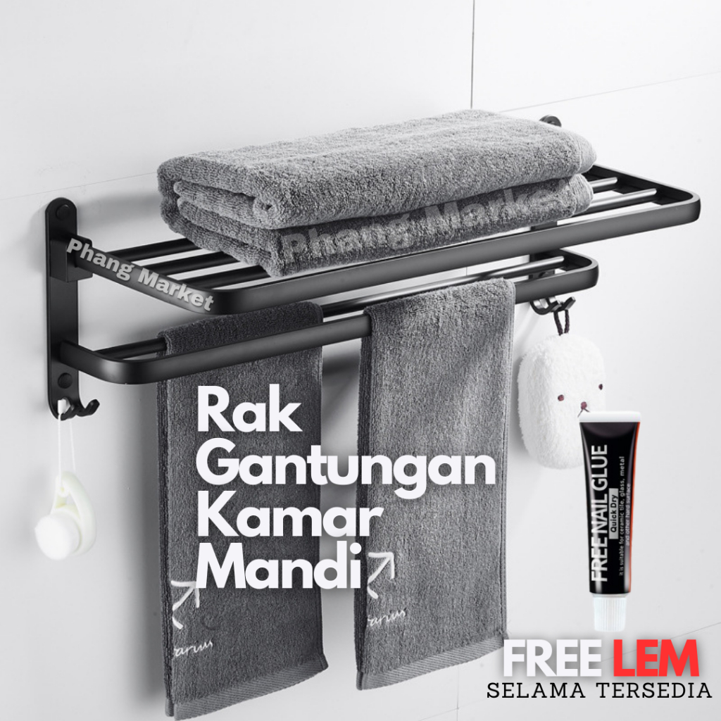 Rak Gantungan Handuk Pakaian Kamar Mandi Bathroom Towel Holder Aluminium