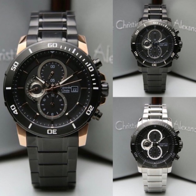 jam tangan pria alexander cristie original ac6473 black rose gold