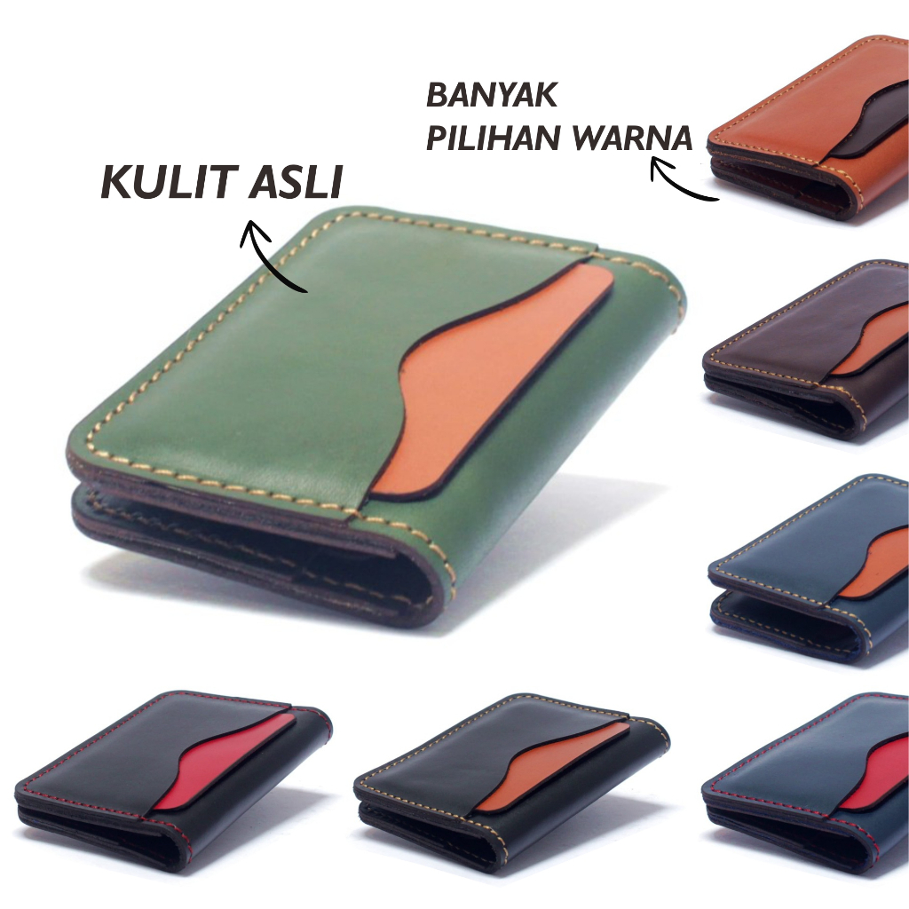 dompet kartu kulit asli kombinasi dua warna hijau tan PHWL704