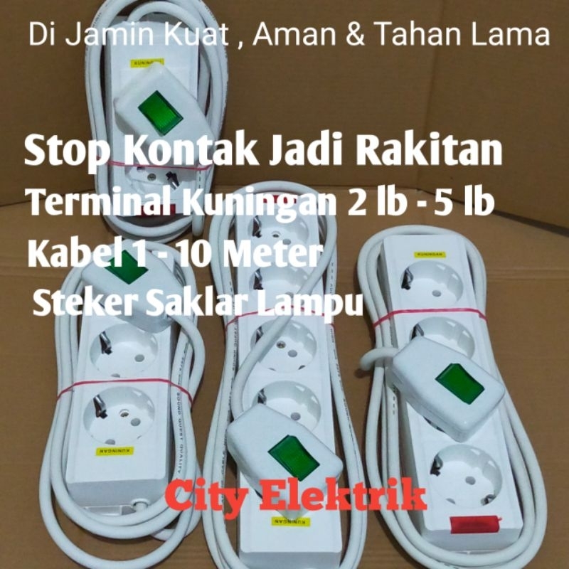 Stop Kontak Jadi Rakitan Kabel 1,2,3,4,5,6,7,8,9,10 Meter + Terminal Kuningan 2,3,4,5 Lubang + Steker Lampu Saklar On/Off ( Siap Pakai ) Sambungan Kabel Rakitan