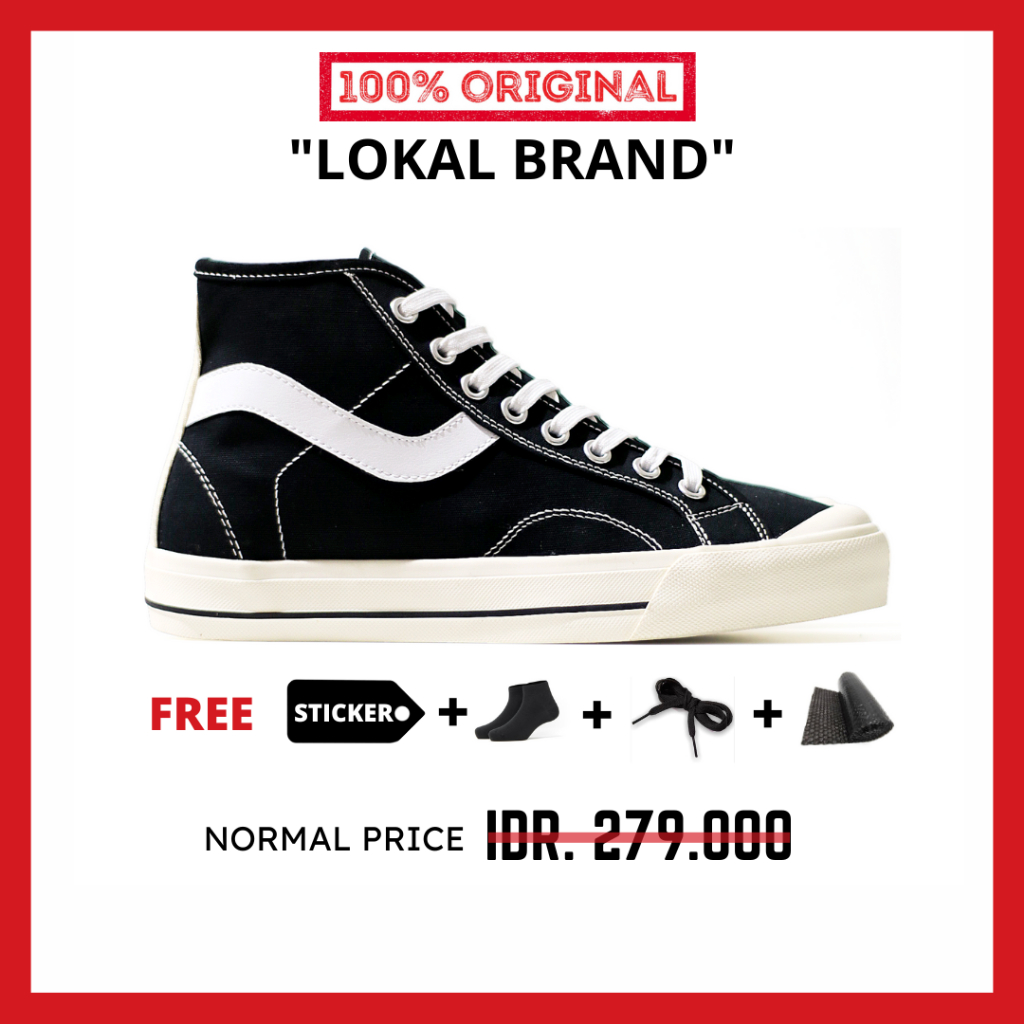 ORIGINAL - Sepatu Brand Lokal Kasual Pria Wanita No Brand Black White High Not Sneakers Ventela Public Hi Hitam Putih