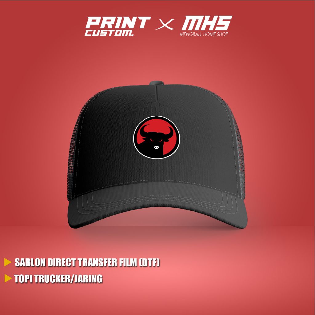 TOPI PDI PERJUANGAN LOGO BANTENG MERAH TOPI JARING TOPI TRUCKER CUSTOM