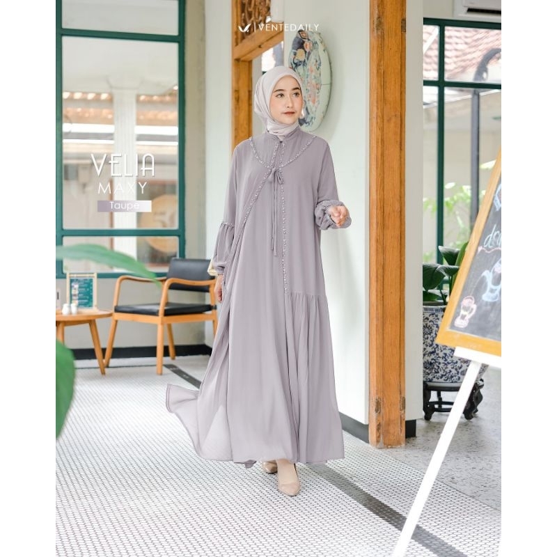 VELIA MAXY APLIKASI MUTIARA DRESS CERUTY BABYDOLL/GAMIS LAYER FULL FURRING BUSUI/GAMIS MUSLIM WANITA DRESS KONDANGAN BAJU PESTA/FAR MOSLEMSTORE