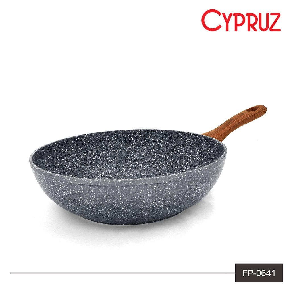 Cypruz Wajan Penggorengan Anti Lengket Fry Wok Marble Series - Fry Wok Grey Marble Cypruz Hero wok deep wok