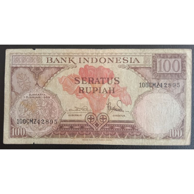 UANGKUNO 100 RUPIAH BUNGA THN 1959