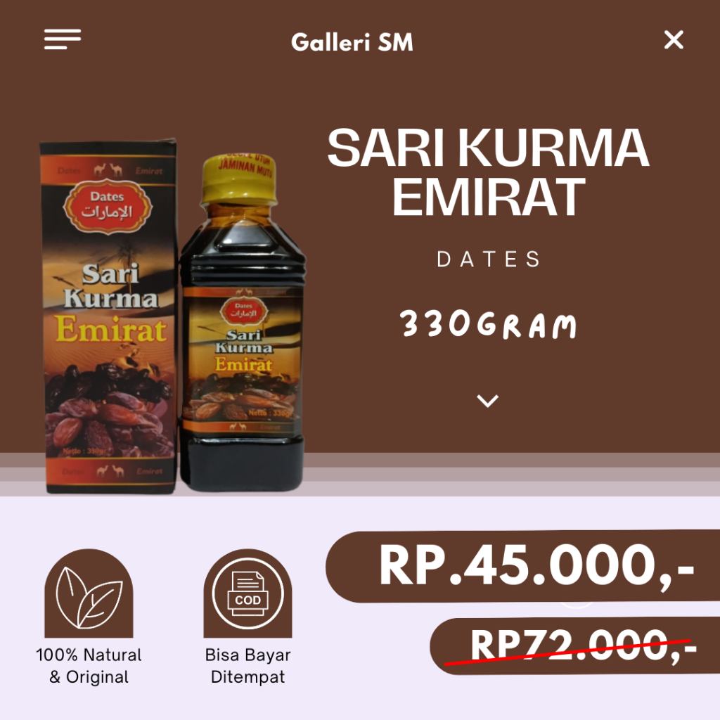 

Sari Kurma Emirat Suplemen Herbal Memelihara Daya Tahan Imun Isi 330gram Original