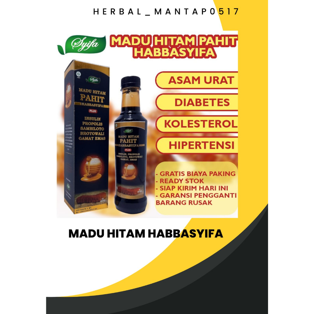 

Madu hitam pahit habbasyifa asli original plus propolis 470gr untuk diabetes kolesterol dll