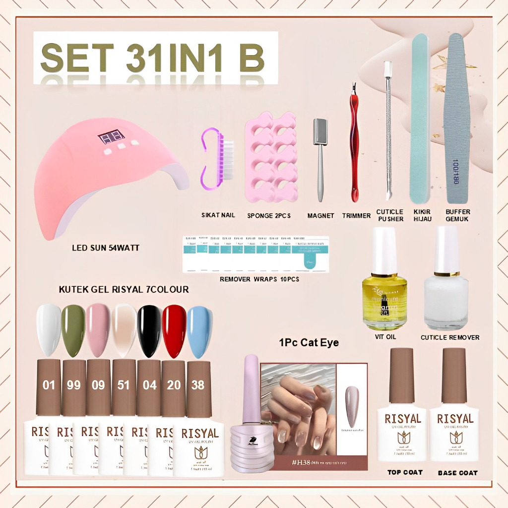 Pretty SET NAIL ART LENGKAP 31IN1-60IN1/PAKET KUTEK ICE TEA 30COLOUR FREE KATALOG+KUKU DISPLAY SUDAH DIWARNAI/UNTUK NAIL ART PEMULA