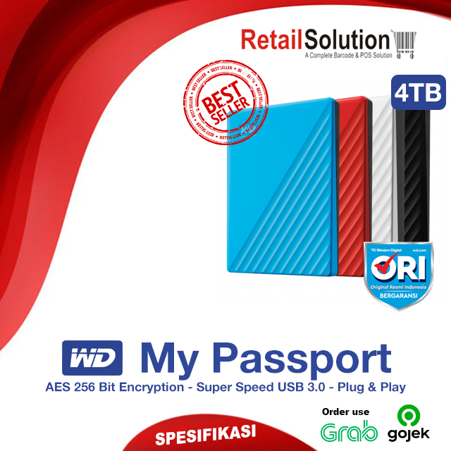 HDD External WD My Passport 4TB USB 3.2 - Hard Disk Eksternal Portable