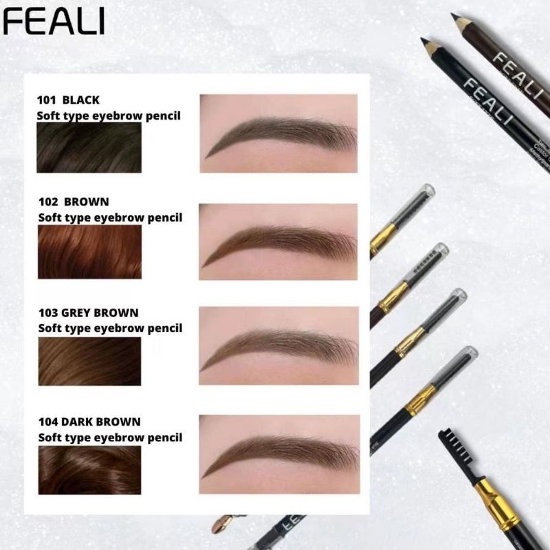 FEALI Eyebrow Pencil 2 IN 1 Pensil Alis dengan Spoolie dan Serutan / Celak / Eyebrow Pencil