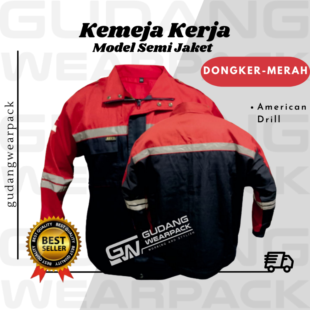 Gudang Wearpack - Baju Kerja Seragam Proyek SemiJaket Warna Dongker Merah