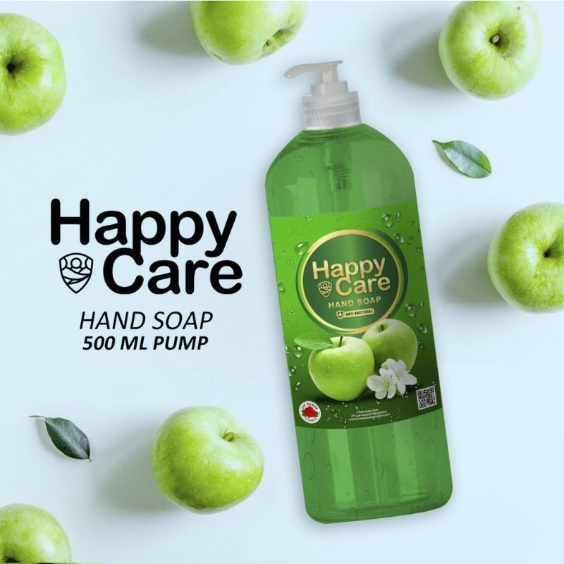 Sabun Cuci Tangan Happy Care Hand Soap (APEL) Anti Bacteri Pump 500ml IZIN KEMENKES