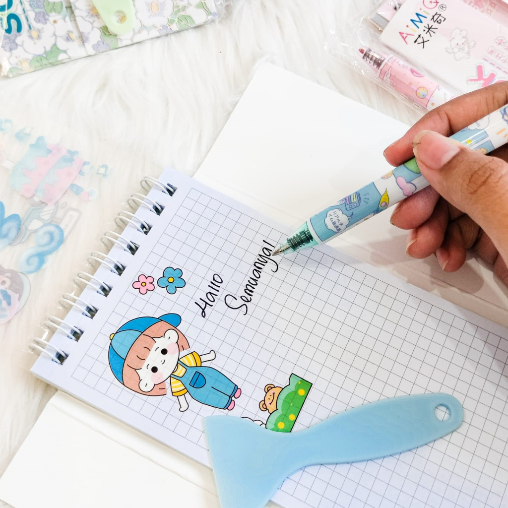 &quot;Paket Sticker ZC-AM36 buku spiral lucu pulpen dan perata stiker lucu kado unik journaling jurnaling pena pen momo senmu  Set Daily Manual Cute Pattern Decorative Tape Sticker Gift Box&quot;