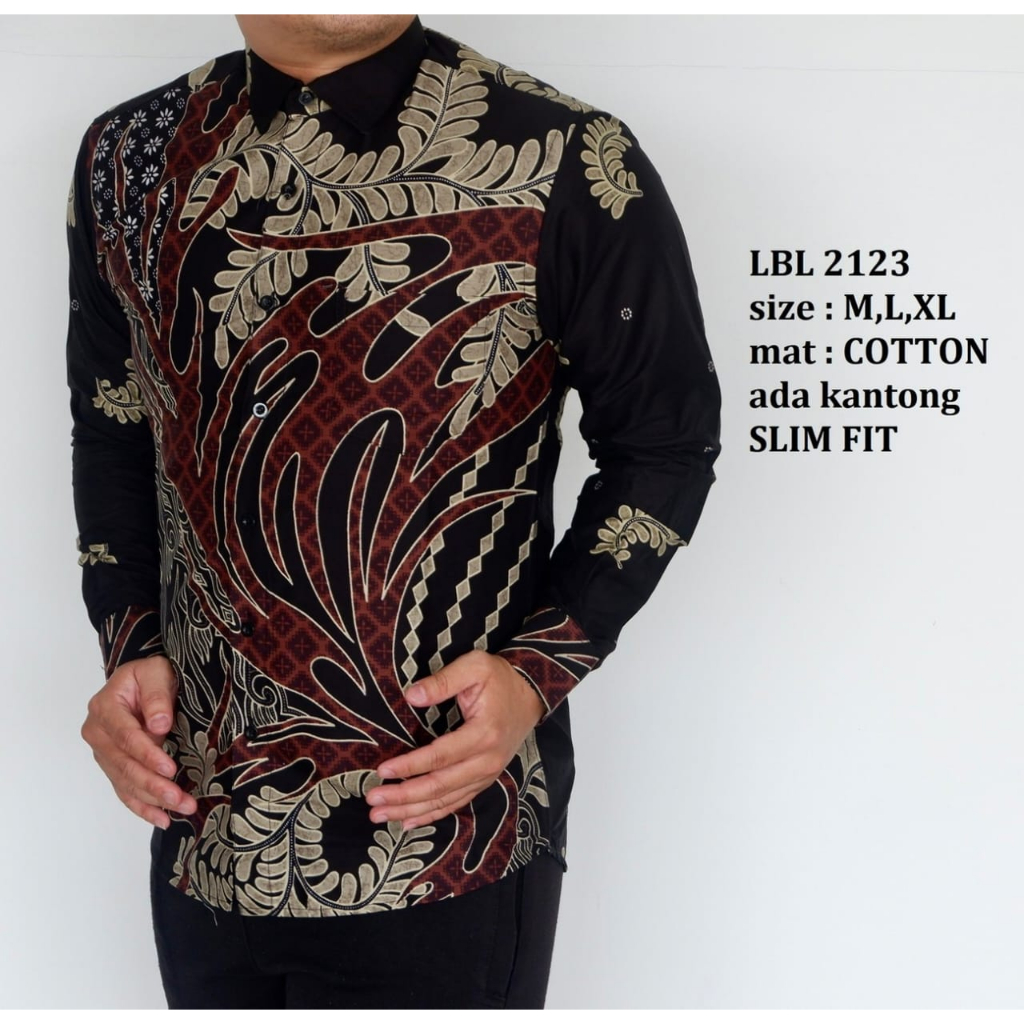 BatikBule Kemeja Batik Slimfit Panjang Motif Casual Warna Navy &amp; Hitam LBL 2122 &amp; 2123