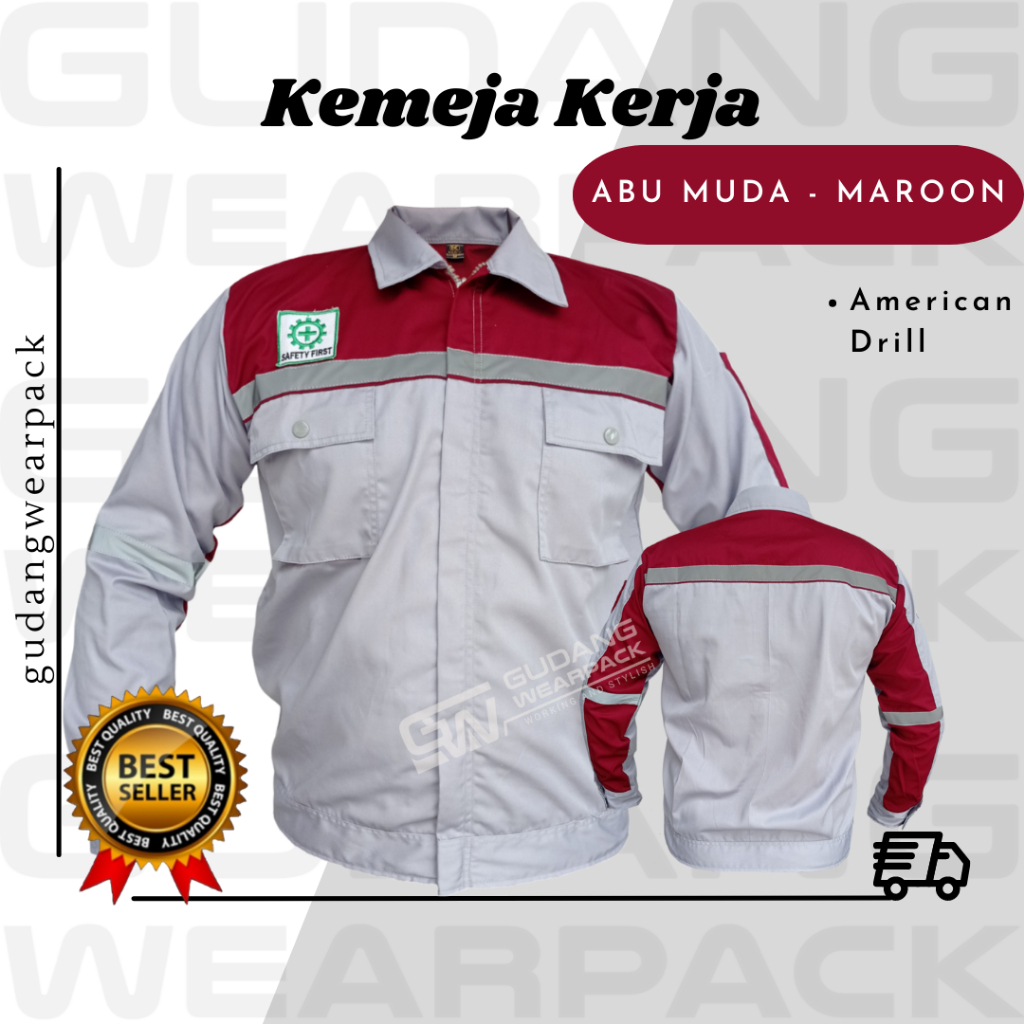 Gudang Wearpack - Baju Kerja Seragam Proyek Warna Abu Muda - Maroon