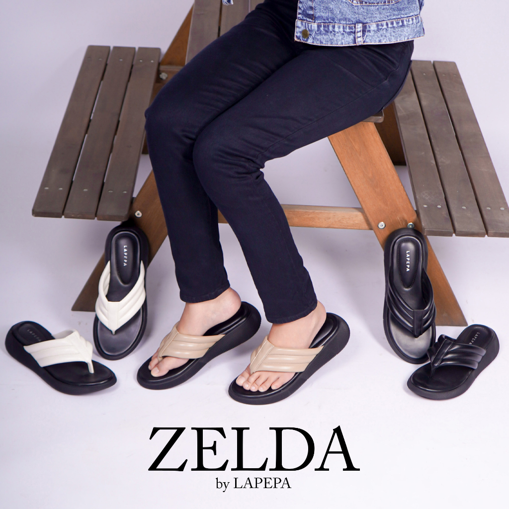 Adarastore - Lapepa ZELDA Sandal Jepit Wedges Casual Wanita Sendal Cewek Tatak Empuk Kekinian