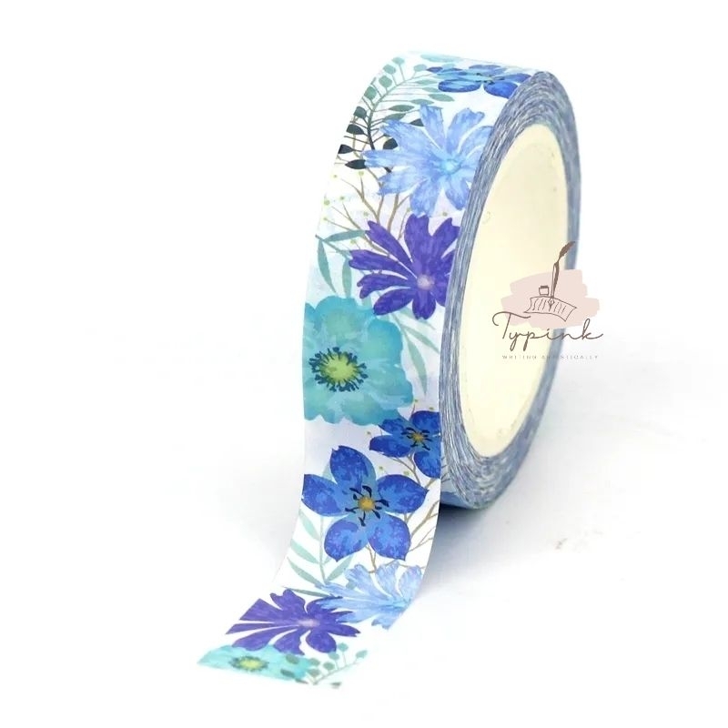 

WASHI TAPE BLUE FLOWER BUNGA BIRU WASHITAPE JOURNAL 15MM WIDE, LENGTH 10M