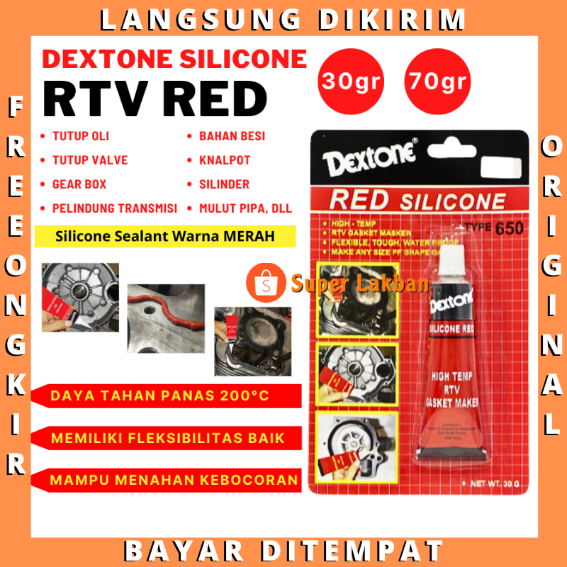 Lem Packing Gasket Mesin RTV Sealant Dextone Red Silicone Tahan Panas 30 gr