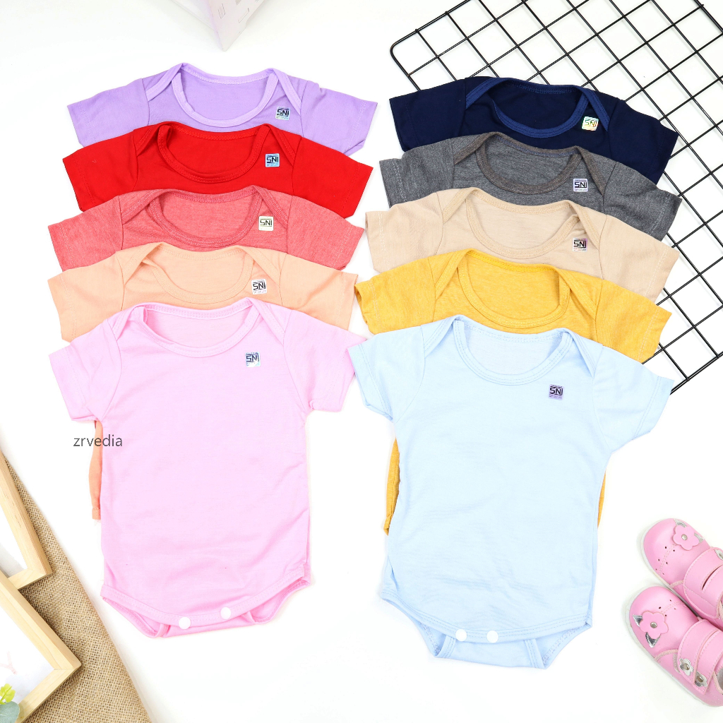 (SNI) Jumper Bayi Polos uk 0-12 Bulan / Jumpsuit Baby Baru Lahir Lengan Pendek Laki Laki Perempuan Baju Anak Kiosblaitaaprillia