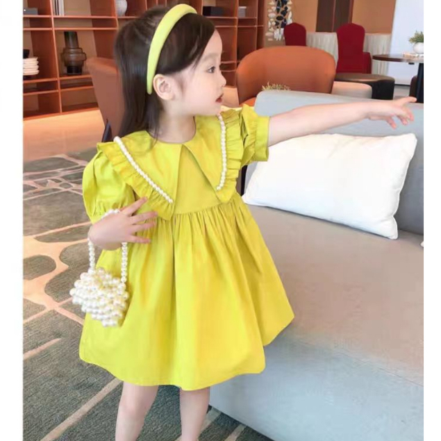 Dress Anak Perempuan GreenLime Motif Collar Mutiara