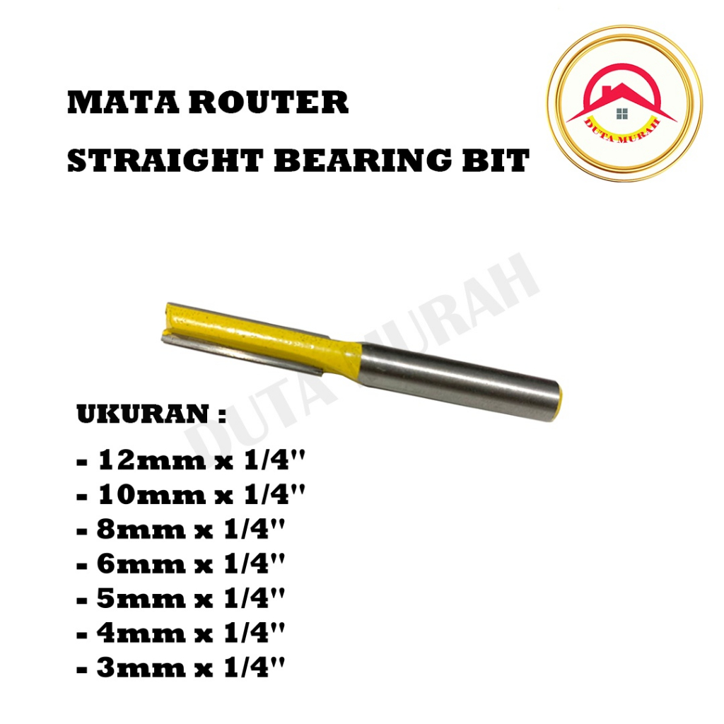 Mata Router Lurus Straight Bit 3mm / 4mm / 5mm / 6mm / 8mm / 10mm / 12mm x 1/4&quot;