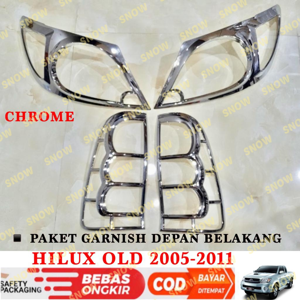 Paket Garnish Lampu Depan Belakang Hilux Lama Old 2005 2011 Hitam Chrome