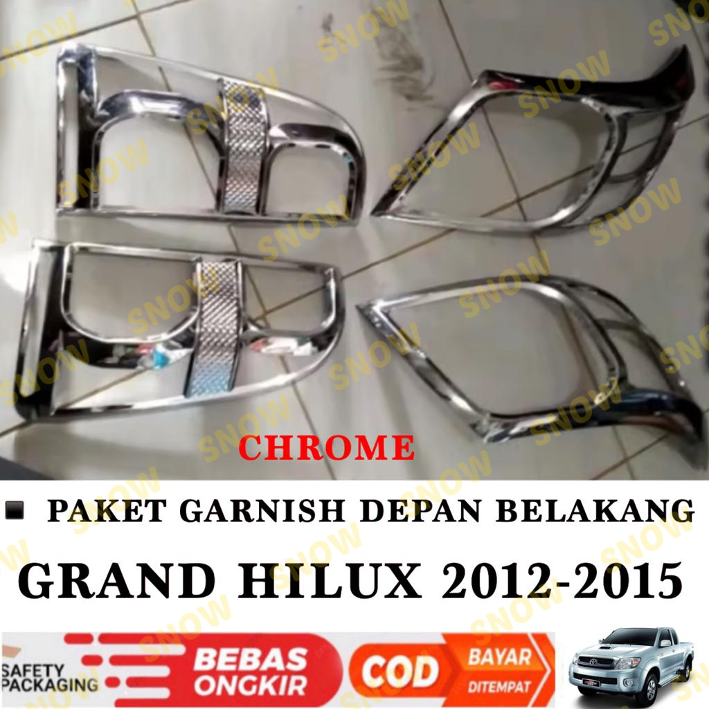 Paket Garnish Lampu Depan Belakang Grand Hilux 2012 2015 Hitam Chrome