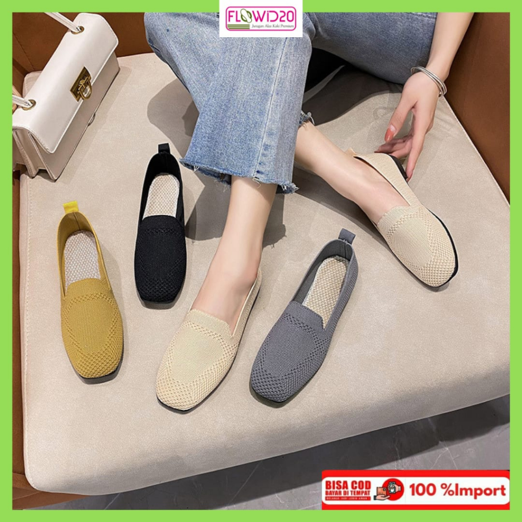 FLOWID20 - Flat shoes rajut import wanita sepatu rajut flat import FS 116