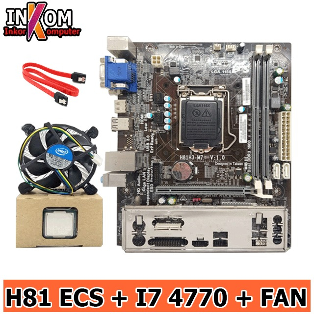 Paket Mobo Motherboard Intel H81 LGA 1150 Plus Processor i7 4770 Fan