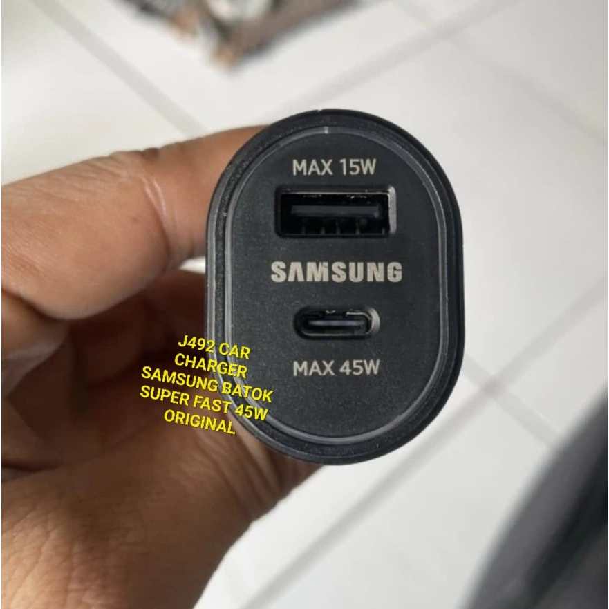 J492 ORI Adaptor Samsung BATOK Car Charger Mobil SUPER FAST Charging 45W KEPALA Dual Port Usb PD Type C QC 4.0 ORIGINAL METAL UNIVERSAL ADAPTER CHARGE CAS CASAN TRAVEL watt adaptive saver aki accu ac dc travel adapter charge dual usb fast super speed andr