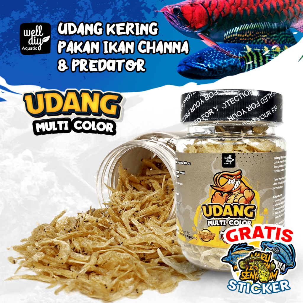 Udang Kering MULTI COLOR Pakan Ikan Chana Channa Predator Arowana Arwana Kura Kura - 30g