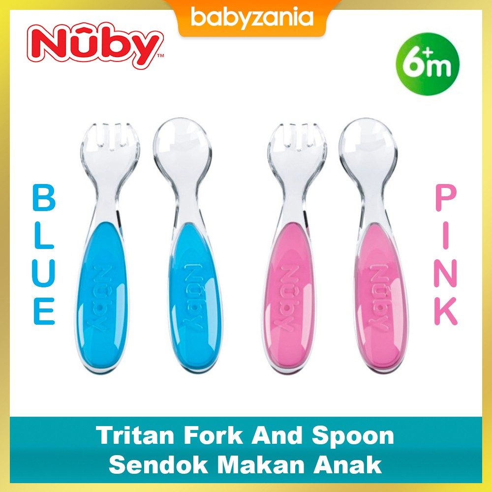 Nuby Tritan Fork And Spoon Sendok Makan Anak - Blue/Pink