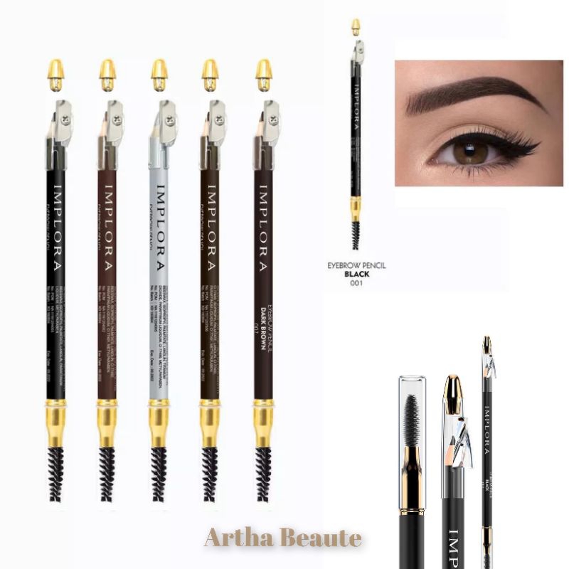 IMPLORA EYEBROW PENCIL 2 IN 1 BPOM ORIGINAL | COD | Implora Pensil Alis + Serutan + Brush Sisir Alis